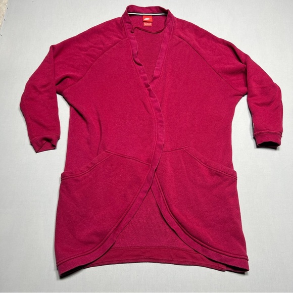 Nike Open Long Oversized Sweater Women's Small Maroon Open Cardigan Sweatshirt - Picture 1 of 7